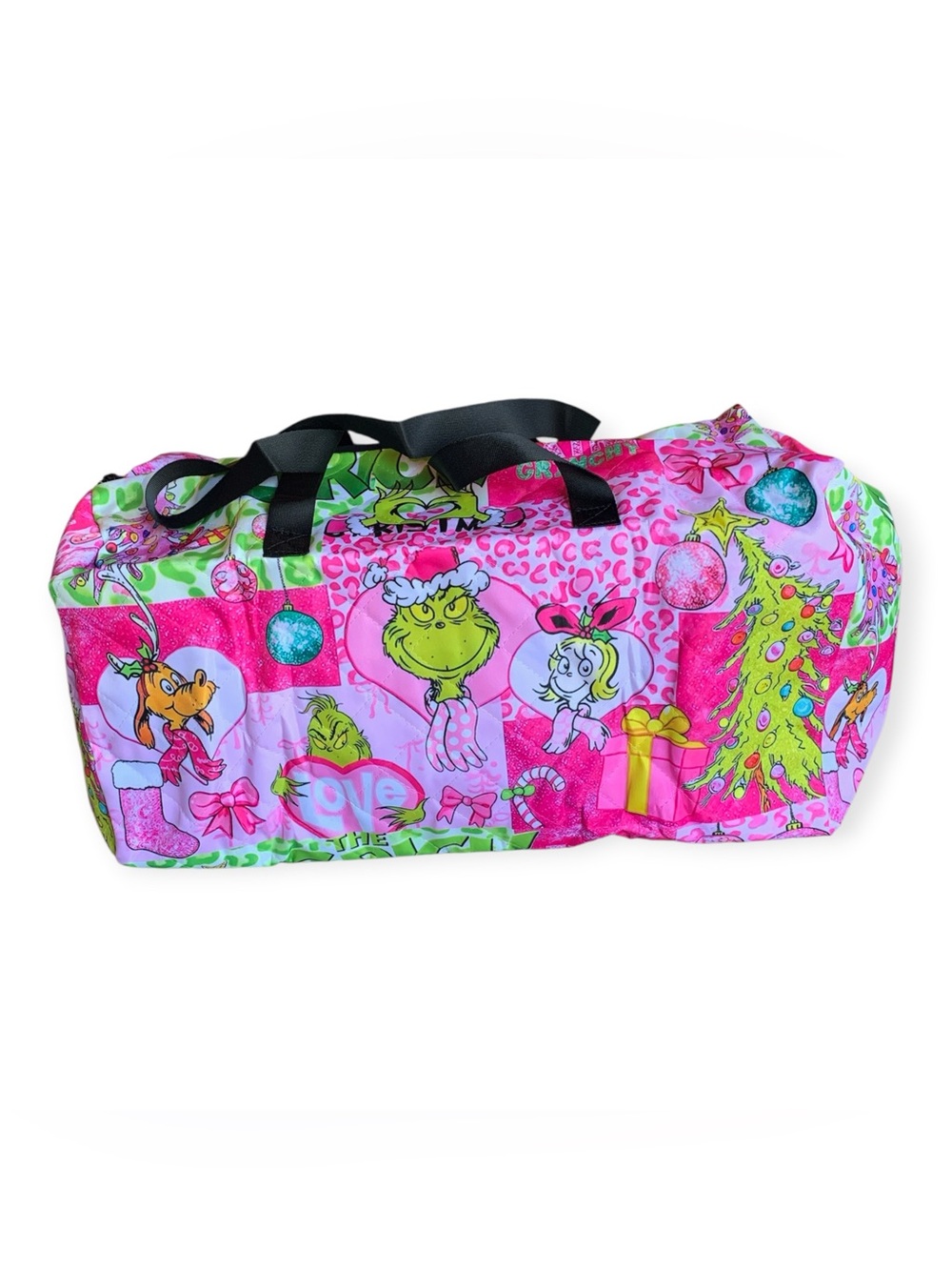 The Grinch Pink Duffle Bag with Black Straps